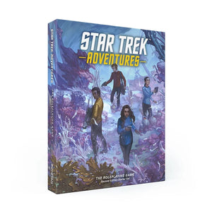 Star Trek Adventures tabletop roleplaying game box shown at a three-quarter angle on a plain white background.