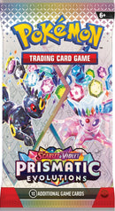 Pokemon Prismatic Evolutions booster pack packaging featuring Umbreon and Espeon